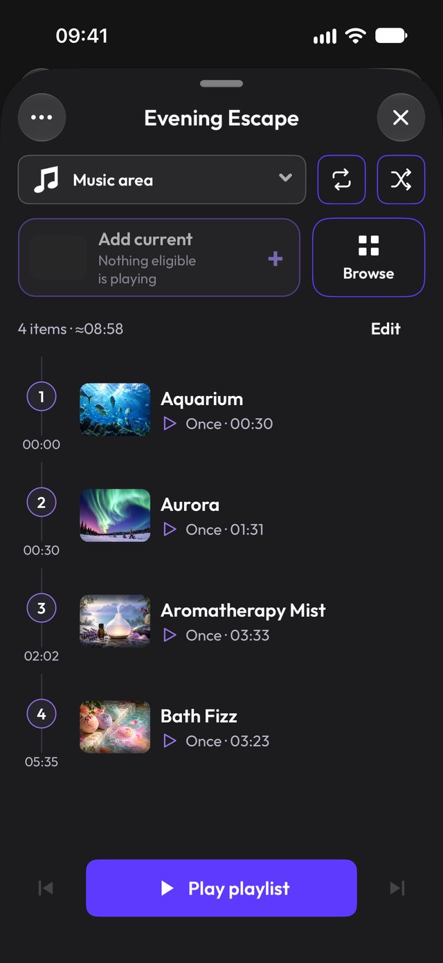 Evening Escape playlist (dark mode)
