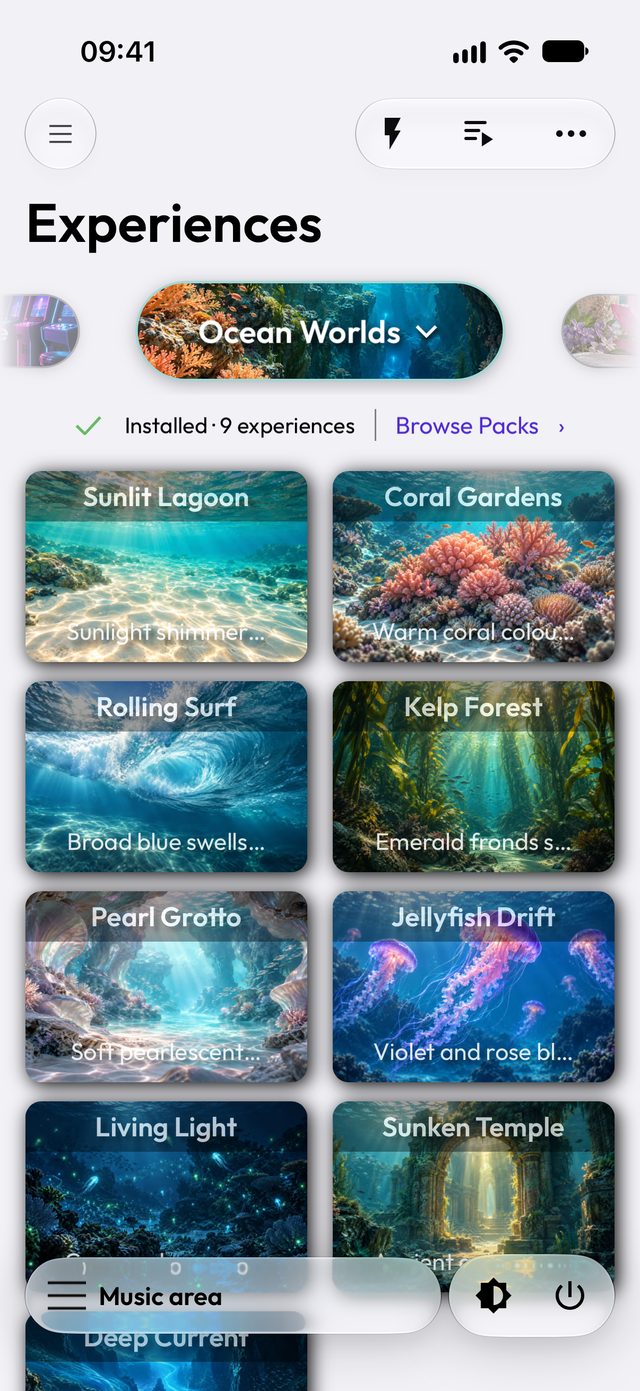 Ocean Worlds pack in the app (light mode)