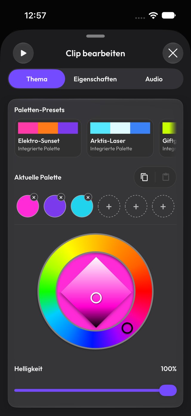 Editor für die Farbpalette eines Clips