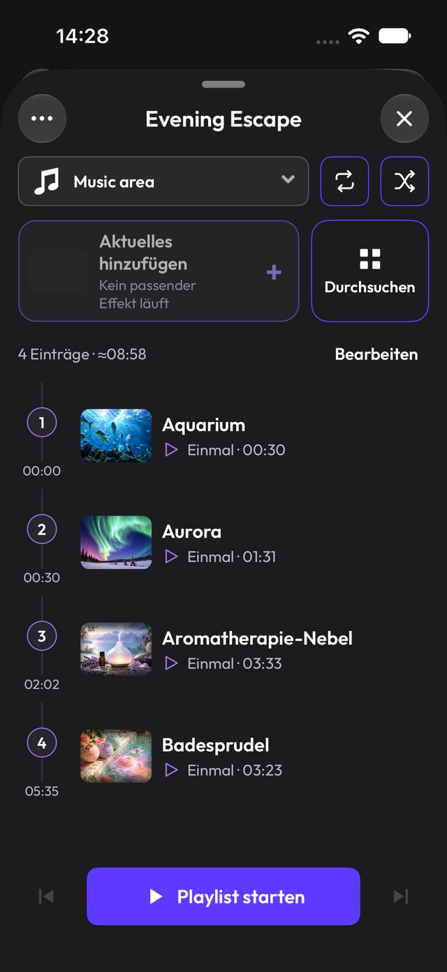 Wiedergabeliste Evening Escape im dunklen Modus