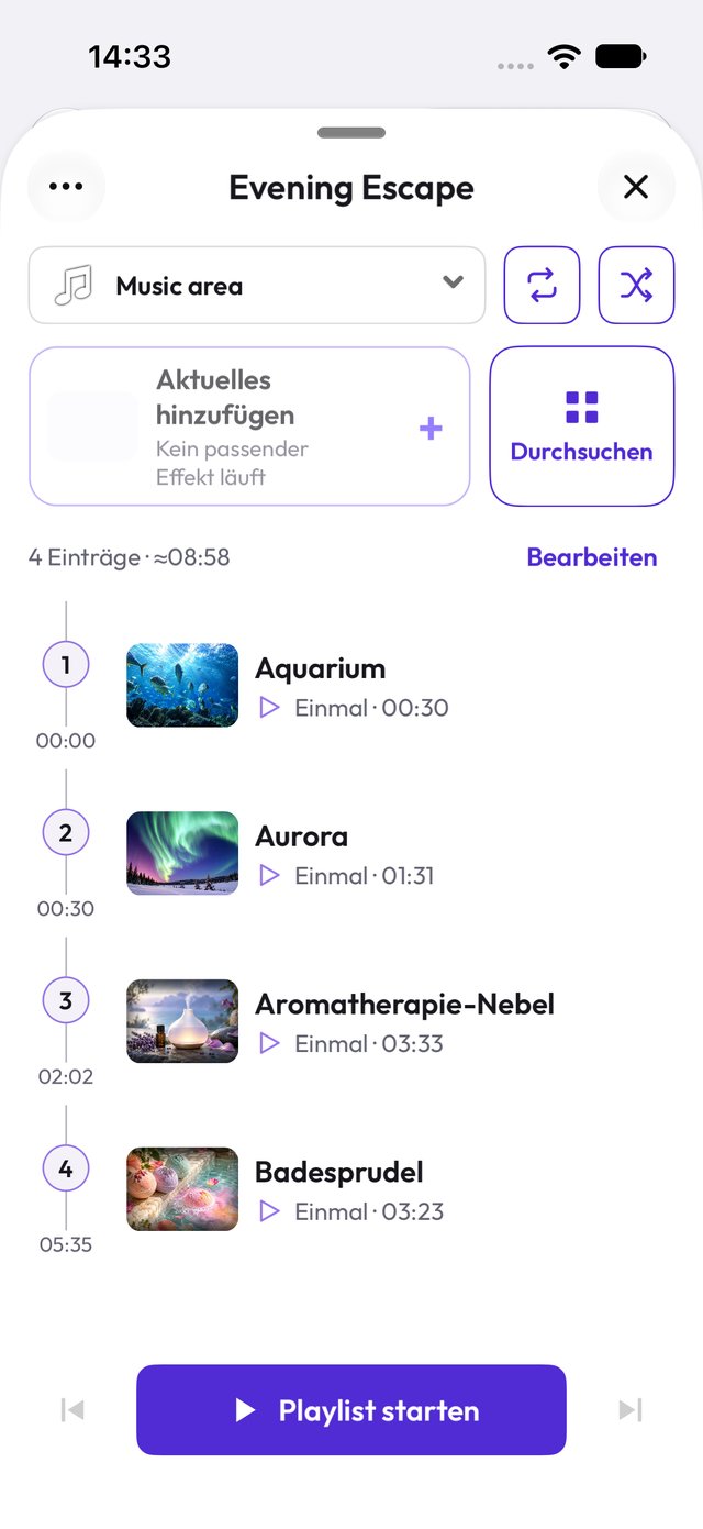Wiedergabeliste Evening Escape im hellen Modus