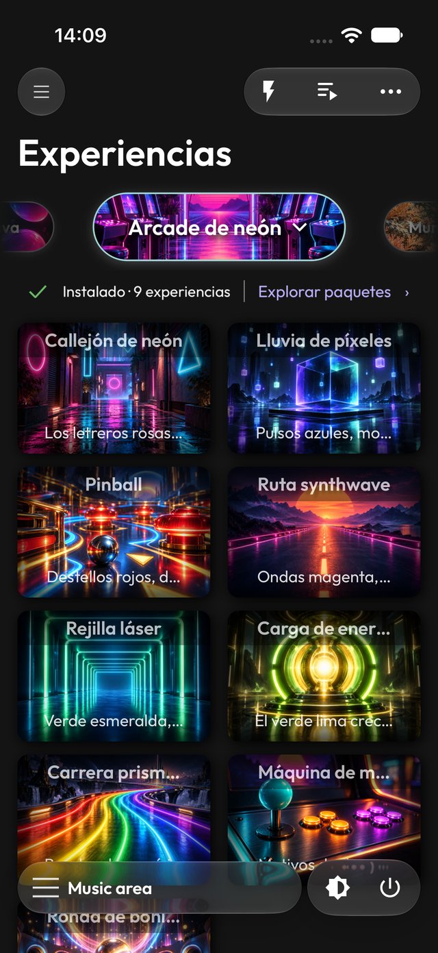 Pack Arcade de neón en la app en modo oscuro