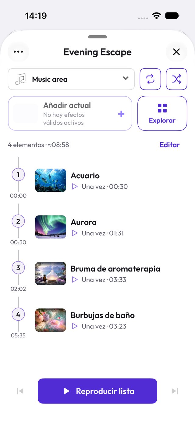 Lista Evening Escape en modo claro