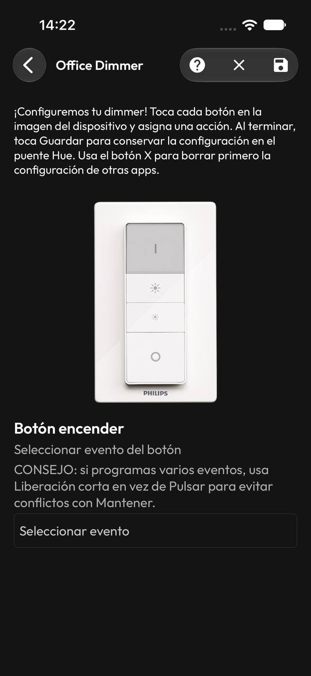Programación del botón de encendido del Office Dimmer