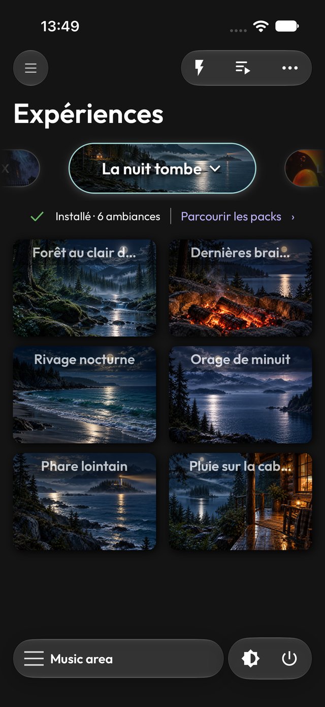 Pack La nuit tombe dans l’app en mode sombre