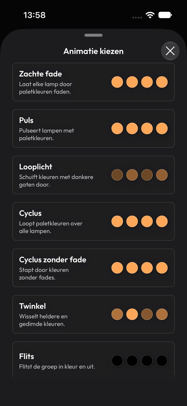 Menu voor animatiekeuze