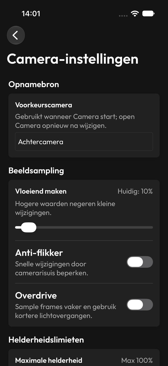 Instellingen voor camerasynchronisatie