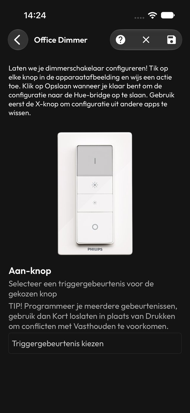 De aan-knop van de Office Dimmer programmeren